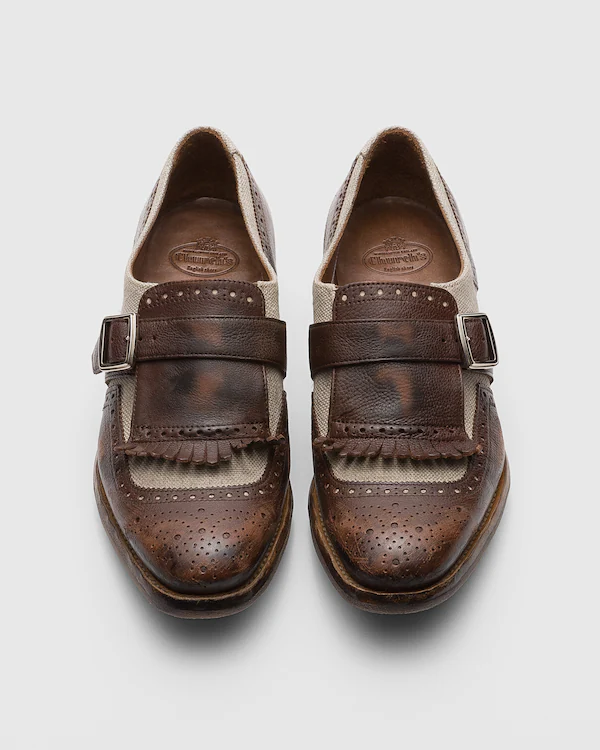Zapatilla de cuero con hebilla Shanghai W Vintage Glacè y lino
