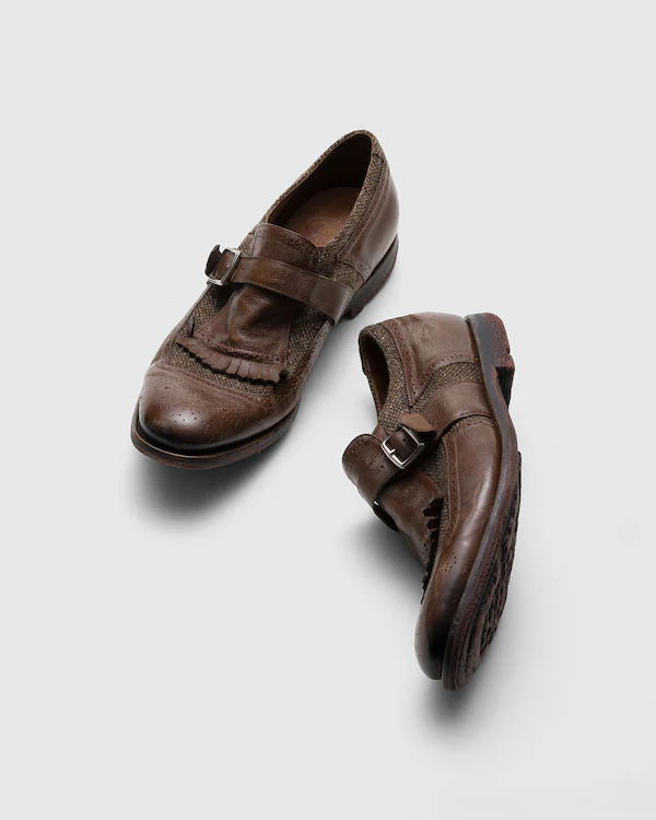 Zapato Monk de Cuero Antiguo y Lana de Shanghai