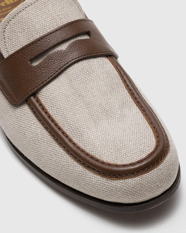 Zapatilla de lino y cuero cepillado fumé