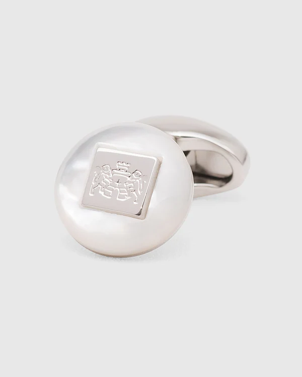 Cremallera Crest Cufflink con hematita y chapado en rodio
