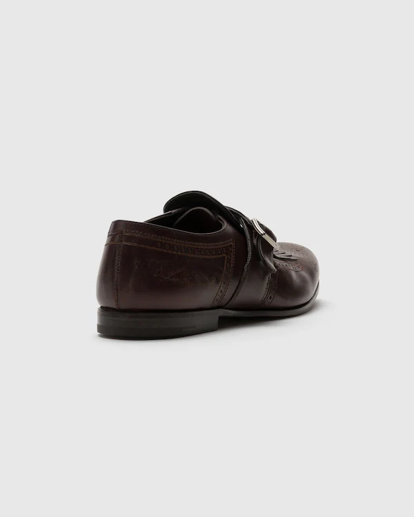 Mocasín Monk de Calfskin Antiguo con Láser de Shanghái